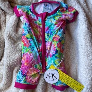 SAS Multicolor Baby Onesie with Pink Trim